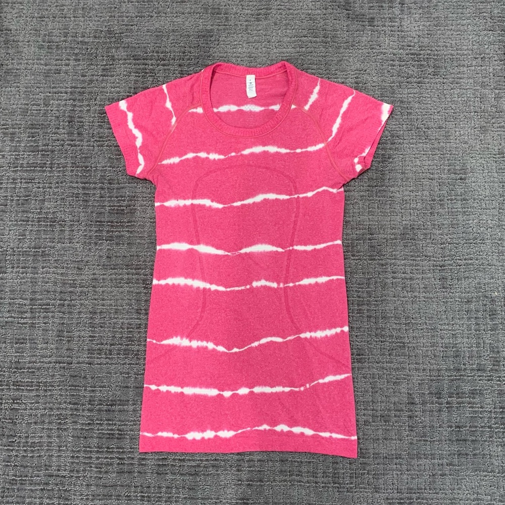 Pink and White Lululemon Athletic Tee